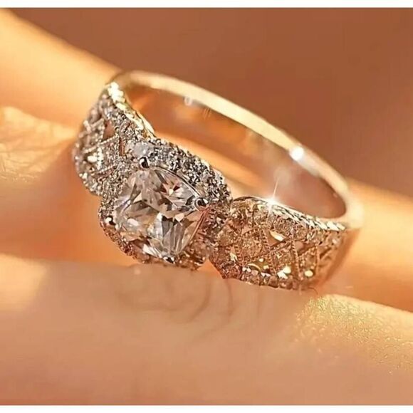 CERTIFIED 2 Ct. Genuine Moissanite Diamond Round Halo/Pave Engagement Ring Sz 8 - Picture 7 of 14